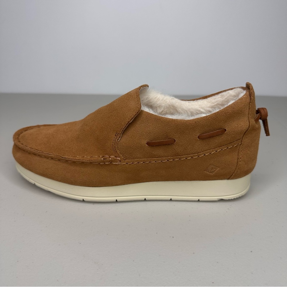 Sperry Top-Sider Moc-Sider Wedge Slipper Women’s 7 M Tan Faux Suede Fur Shoe